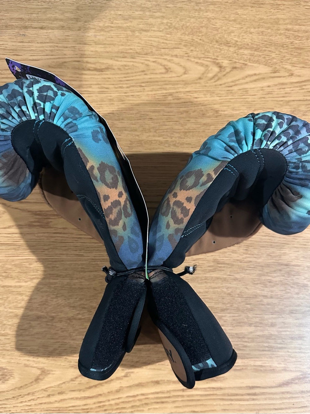 Foldable Leopard-Print Ballet Mules in Teal and Brown
